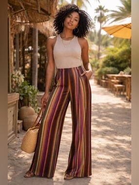 Savannah Morrow The Label Striped Wide Leg Pants XXS Boho Resort Palazzo